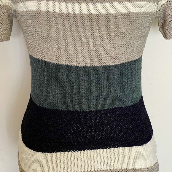 Ann Taylor Womens Sweater Knit Striped   XS Colorblock Short Sleeve Cable Chain - Picture 8 of 12